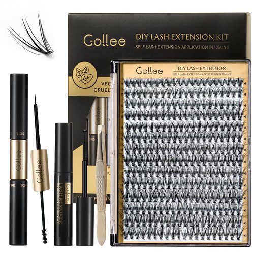 DIY Lash Extension Kit 280 PCS D Curl Individual Lashes Eyelash Extension Kit 9-16mm 20D Lash Clusters with Lash Bond and Seal Lashes Glue Remover Lash Applicator Tool at Home