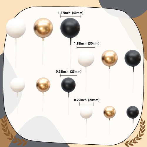 Ephlyn 30Pcs Ball Cake Topper Ball Cake Picks Colorful Pearl Ball Shaped Cupcake Insert Cake Topper for Bear Theme Birthday Party Favors Wedding Decoration Light Gold Black White