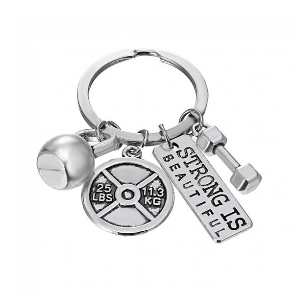 RINHOO Stainless Steel Fitness Gym Charm Keychains Quotes Weight Plate Dumbbell Kettlebell CharmsKeyring (STRONG IS)