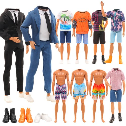 Miunana Lot 12 Items Boy Doll Clothes for 12 Inch Male Doll Fashion Casual Wear Clothes Outfits 5 Sets Boy Dolls Clothes with 3 Pairs of Shoes for 12 Inch Boy Dolls Formal Black-tie Suit and Blue-tie