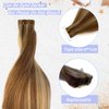 Tape in Golden Brown Hair with Blonde Mixed Real Hair Highlights Human Remy Hair Extensions Silky Straight Seamless Skin Weft 18" 20Pcs/40Grams Invisble Tape on Glue in Extensions
