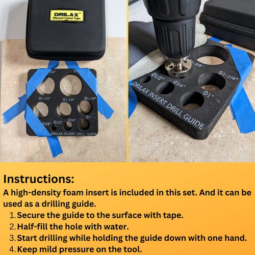 Drilax Diamond Hole Saw Diamond Drill Bits Set Template Guide 1/4 to 2 inches 10 Pcs Diamond Hole Saw Kit Ceramic Porcelain Glass Tiles Quartz Granite Diamond Drill Bits for Porcelain Tile with Case