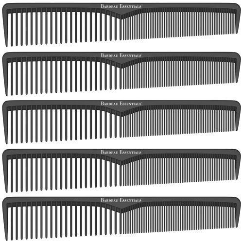 Styling Comb (5 Pack) | Professional 7 Inch Black Carbon Fiber Anti Static Chemical And Heat Resistant Comb For All Hair Types | Fine and Wide Tooth Comb For Men and Women | By Bardeau Essentials