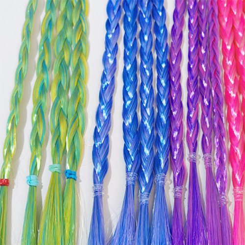 6pcs Kids Girls Hair Extension Colorful Braided Wigs Ponytail Headbands Rubber Bands Hair Bands Headwear Hair Accessories（6 pcs colors-A）