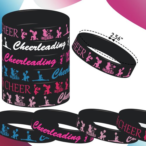 PIBIPAID 48 Pcs Cheer Party Favors Rubber Bracelets Silicone Wristbands,Cheerleading Party Favors Supplies Decorations for Cheer Team and Cheerleaders