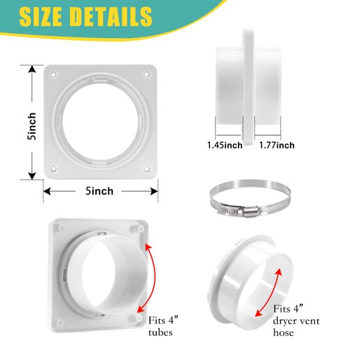 VIWINVELA Dryer Vent Wall Plate Quick Connector Snap to Vent Dryer Dock Connector Kit Fits 4 Inch Hose (Dryer Vent Connector)