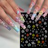 6 Sheets Flower Nail Stickers, 3D Self-Adhesive Hibiscus Nail Decals White Pink Gold Flowers Nail Art Stickers Summer Nail Design Decoration Nail Tips for Women and Girls DIY Acrylic Nails