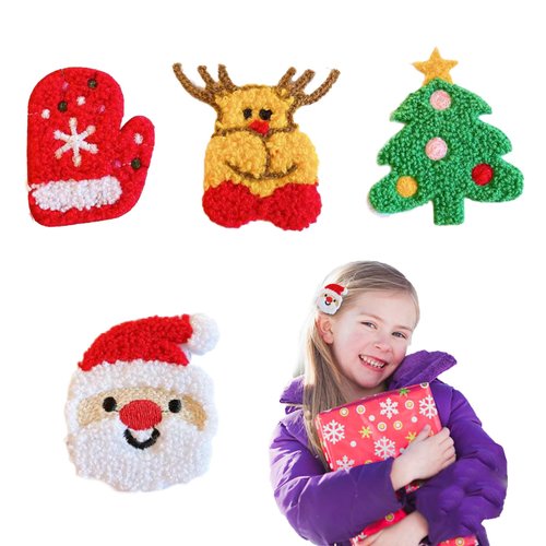 4pcs Christmas Hair Clips for Girls, Cute Cartoon Santa Clause Hairclips Reindeer Hair Bow Clips Glove Hairpins Xmas Tree Hair Barrettes, Christmas Hair Accessories Gifts for Girls Toddlers