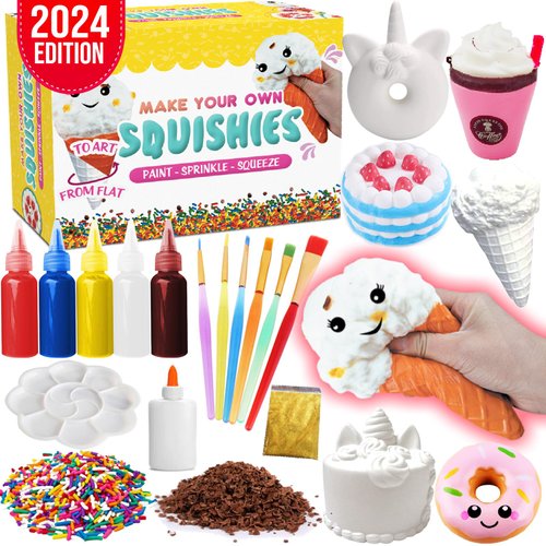 Insnug Paint Your Own Squishies Kit - Sensory Toys Squishy Painting Kit Stress Relief Squishies for Girl Kids Age 4 6 8 10 Slow Rising Squeeze Autism Toys Unicorn Gift Ice Cream Cake Milk Shake Donut