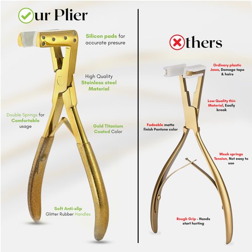 My Hair Tools Professional Tape in Hair Extensions Plier Stainless Steel Extensions Tape Sealing Pliers Tool with Box Gold Color Hair Extension Styling Tools Non-Slip Grip