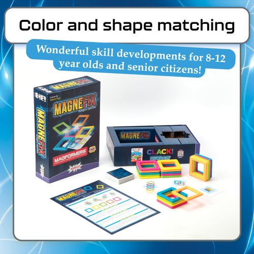 AMIGO Magnefix Magnetic Tile Game - Fun Board Game for Family Game Night or Parties. A Race Game with Magnet Tiles and Puzzle Solving. Fun for Kids, Teenagers and Adults. Official Magformer Pieces.