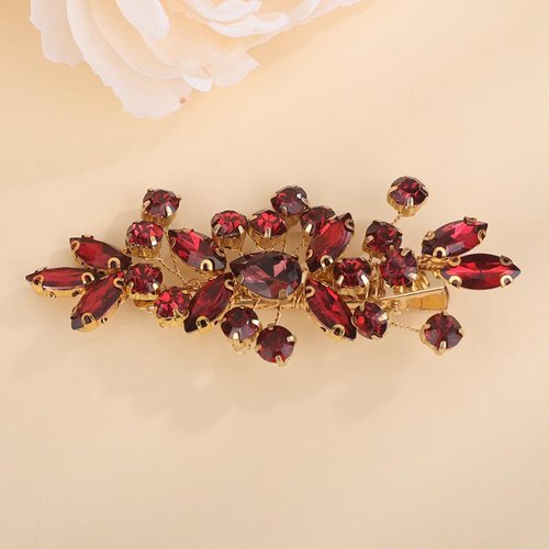 BERYUAN Teardrop Crystal Rhinestone Hair Clips Women Wedding Rhinestone Hair Clips Rhinesotne Crystal Handmade Wedding Headpiece for Women (wine red)