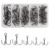 Black Treble Hooks Kit,145pcs Sharp Round Bend Treble Fishing Hooks Set High Carbon Steel Barbed Triple Fish Hook for Trout Catfish Saltwater Freshwater Size 2 4 6 8 10