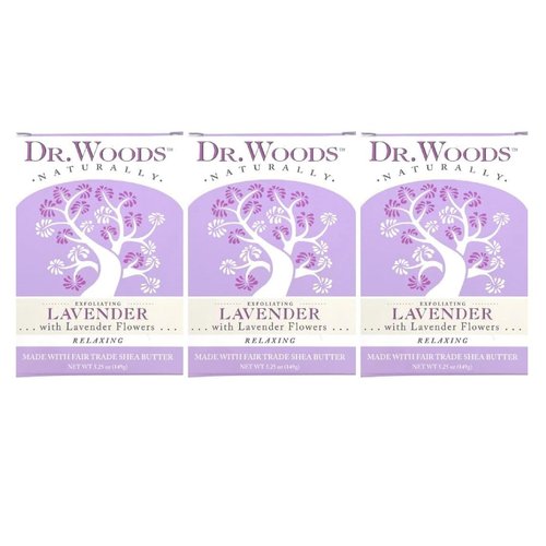 Dr. Woods Exfoliating Lavender Bar Soap with Organic Shea Butter, 5.25 oz (Pack of 3)