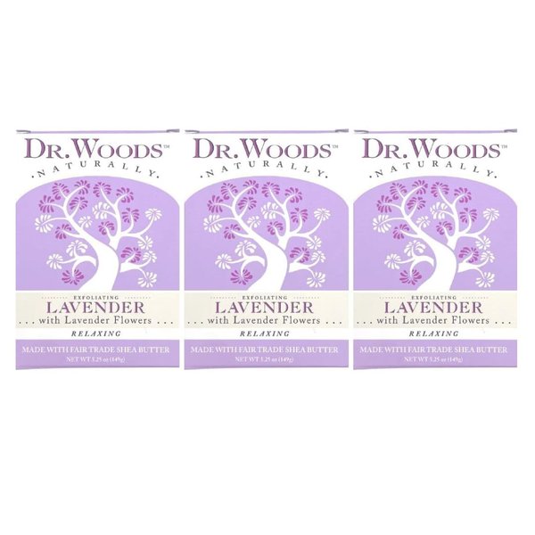 Dr. Woods Exfoliating Lavender Bar Soap with Organic Shea Butter, 5.25 oz (Pack of 3)