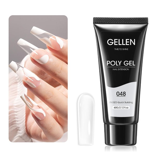 Gellen Poly Gel Clear Nail Extension Gel, 60g 048 Clear Builder Nail Gel Long Lasting Trendy Nail Art Design Nail Strengthener Nails Enhancement Gel for Salon Manicure Beginner Easy DIY at Home