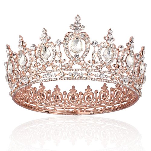 ATODEN Tiara Crown for Women Girls Crystal Crown Princess Tiara Queen Crown Rhinestone Full Round Tiara Rose Gold Headpiece Jewelry Hair Accessories for Wedding Birthday Party Prom Bridal Cosplay