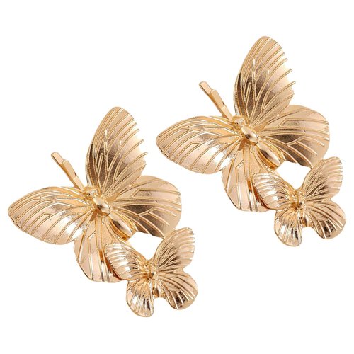 Glitter Gold Big Butterfly Hair Clips - 2Pcs French Elegent Gold Butterfly Bobby Pins Butterfly Clips Pearl Bride Wedding Hair Pins Bridal Hair Accessories for Girls Teens Women Gifts
