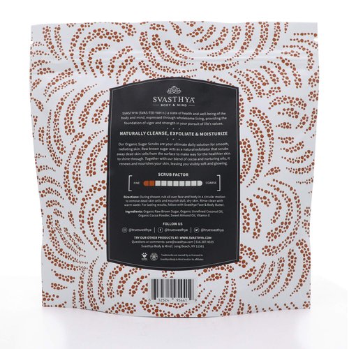 SVASTHYA BODY & MIND Organic Cocoa Sugar Scrub - Renew, Exfoliate, Moisturize & Nourish Skin, Increases Collagen for Glowing Skin, Vitamin E, Almond Coconut Oil - VEGAN, Made In The USA, 20 oz