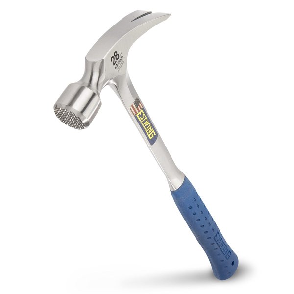 ESTWING Framing Hammer - 28 oz Long Handle Straight Rip Claw with Milled Face & Shock Reduction Grip - E3-28SM, Blue