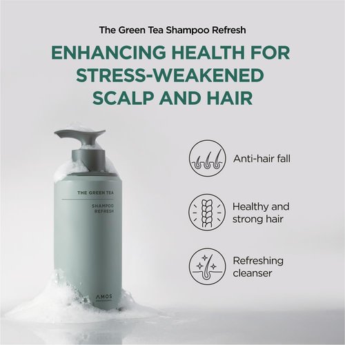 AMOS PROFESSIONAL The Green Tea Shampoo Refresh for Thinning Hair, Korean Shampoo for Oily Scalp l Deelp Cleans, Strengthening Hair, All Hair Types, 16.9 fl.oz