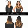 Loxxy Human Hair Extensions Ombre Chocolate Brown to Caramel Blonde Thick Silky Straight Clip in Double Weft Brazilian Human Hair Extensions Full Head color R#4-4/27 14 Inch 120g