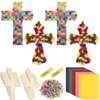 Blueweenly 30 Sets Cross Crafts for Kids DIY Christian Jesus Crafts Bible Crafts Sunday School Vbs Supplies Religious Wooden Cross Sticky Boards with Tissue Paper Beads Gift for Church Activities