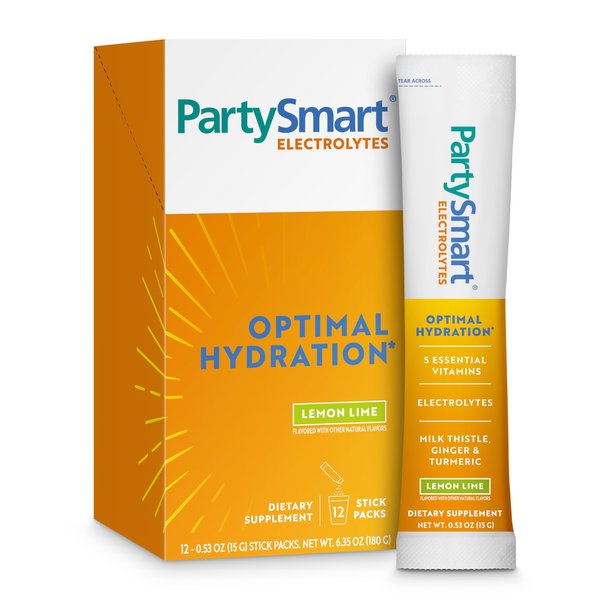 Himalaya PartySmart Lemon Lime Electrolytes Powder Packets, 12 Count, Support Hydration, Rehydrate with Sodium & Potassium, Vitamin C & more, Antioxidant Recovery Blend Milk Thistle, Ginger & Turmeric