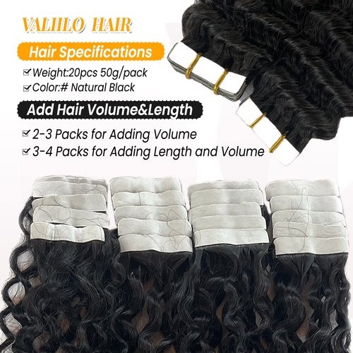 Human Hair Extensions Tape in Kinky Curly Real Hair Extensions 16 inch 3C Tape on Extensions for Black Women 20 Pieces 50 Gram Curly Remy Hair Double Sided Tape ins