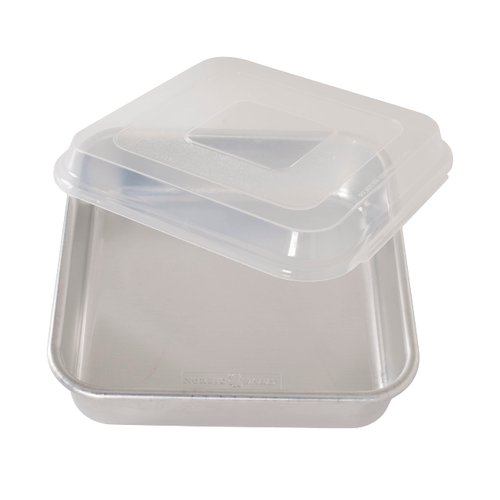 Nordic Ware Natural Aluminum Commercial Square Cake Pan with Lid, Exterior 9.88 x 9.88 Inches