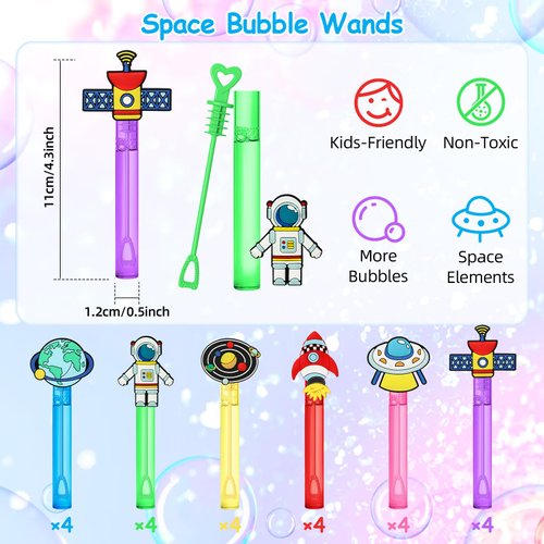 AFZMON 24Pcs Outer Space Party Favors Bubble Wands for Kids, Astronaut Mini Bubbles Wand Toys, Space Birthday Party Supplies Goodie Gift Bag Stuffers Pinata Classroom