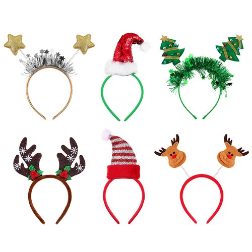Lurrose 6Pcs Christmas Headbands Santa Hat Xmas Tree Reindeer Antler Hair Bands Holiday Headpieces Party Decoration Headwear for Adults Kids