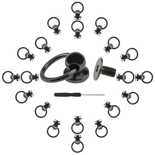 HONSNKS Screwback Round Head Nail Rivet with Pull Ring 8mm Black Leather Rivets Studs for DIY Leather Craft Purse Phone Case Handbag Clothes with Mini Screwdriver, 20PCS