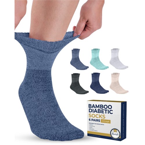 Pembrook Diabetic Socks for Men and Women - 6 Pairs | Black, White, Beige, Aqua, Blue, Navy | Moisture Wicking Ankle Neuropathy Socks for Men | Mens Diabetic Socks | Diabetic Socks for Men 9-12
