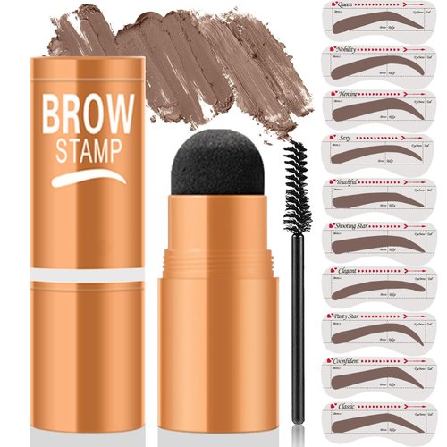 Eyebrow Stencils, Eyebrow Stamp Eye Brow Stencil Kits Perfect Eyebrow Waterproof & Long-lasting, Brow Stamp Eyebrow Stencil Kit for Women With 10PCS Eyebrow Shaping Kit, Dark Brown