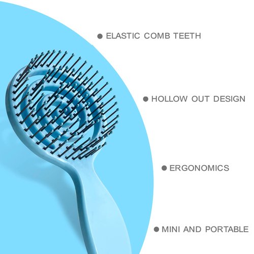 RAIN’S SECRET Lollipop Shaped Mini Detangling Hair Brush for Women,Men,Kid, Wet/Dry Hair,Pocket Detangler for Outing or Traveling (blue)