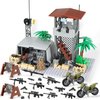 Finger Rock Military Base Building Block Set, WW2 Army Mini War Accessories Kits, Military Ruins Guard Tower Base Guns Army Supplies Block Toy for Kids 8 10 12 14