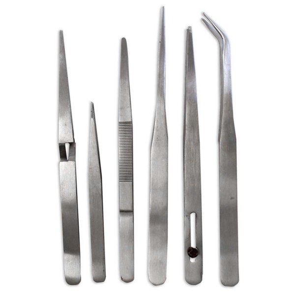 JEWEL TOOL 6-Piece Tweezer Set | 6 Tips & Lengths (4.25" to 7") | Craft, Jewelry, Watch Repair | Essential for Kits | Multipurpose Precision