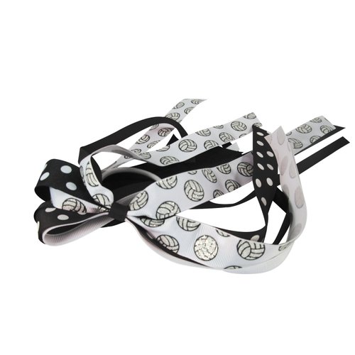 Black & White Glitter & Polka Dot Volleyball Hair Bow with Ponytail Holder