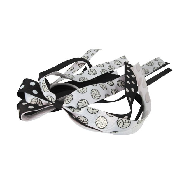 Black & White Glitter & Polka Dot Volleyball Hair Bow with Ponytail Holder