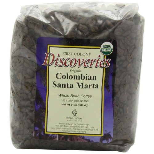 First Colony Organic Whole Bean Coffee, Colombian Santa Marta, 24-Ounce