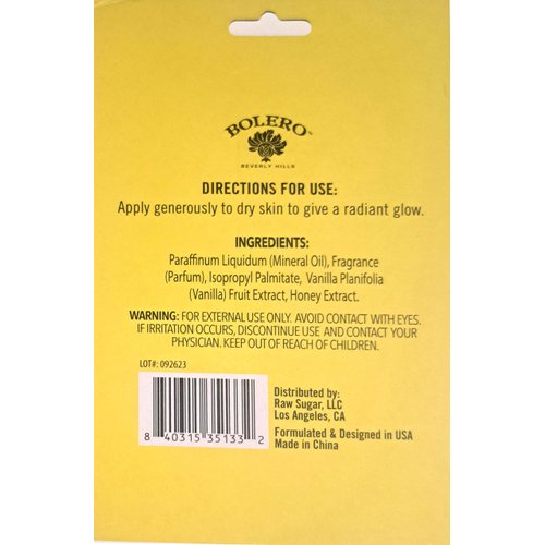 Bolero Beverly Hills Nourishing Body Oil - Vanilla Bean & Honey for all skin types 1fl oz./29.5ml