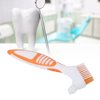 Sonew Dual Head Denture Toothbrush, Remove Plaque for Partial, Half, Complete Dentures Cleaning (Orange)