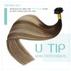 YoungSee U Tip Hair Extensions Human Hair Balayage Dark Brown Ombre Light Brown and Light Blonde U Tips Human Hair Extensions Ombre U Tip Keratin Hair Extensions Human Hair 16In 1G/S 50G
