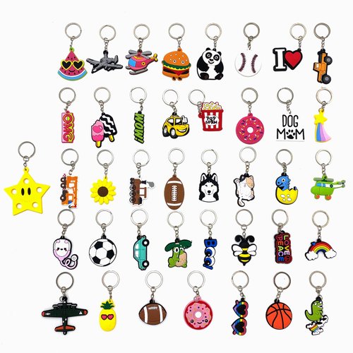 GADMEXILY 40PCS Cartoon Keychain Party Favors for Kids, Bulk Keychains for School Classroom Treasure Box Prizes, Goodie Bag Stuffers Supplies, Carnival prizes, Birthday Party Supplies Gift