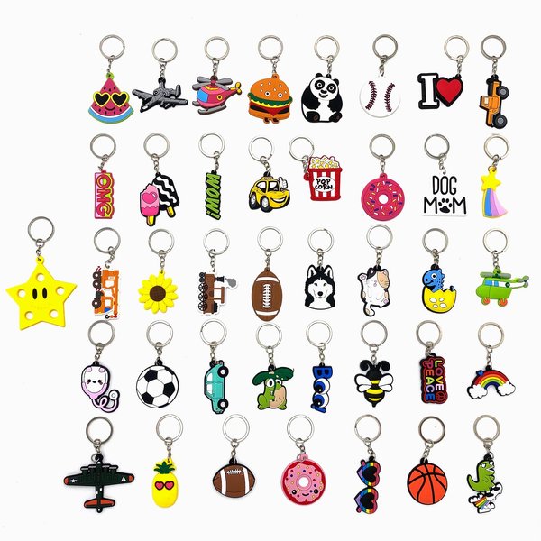 GADMEXILY 40PCS Cartoon Keychain Party Favors for Kids, Bulk Keychains for School Classroom Treasure Box Prizes, Goodie Bag Stuffers Supplies, Carnival prizes, Birthday Party Supplies Gift