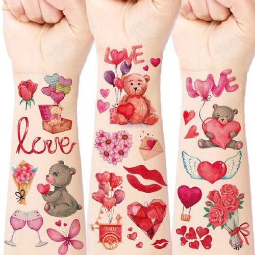 RUPOFUZA Valentine's Day Tattoos Temporary with Glitter Valentines Face Stickers Cute Body Sticker Costume Accessory Tattoos for Wedding Temporary Tattoos Valentines Day Decor(6 Sheet)