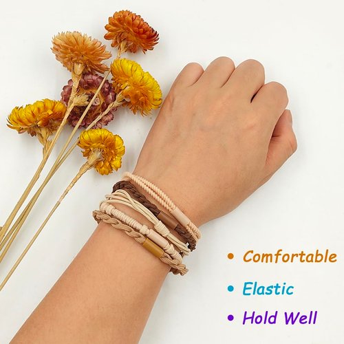 40 Pcs Hair Tie Bracelets, Boho Hair Ties, lyfLux Soft Braided Hair Elastics Bands, Hair Ties for Thick and Thin Hair, No Damage Elastics