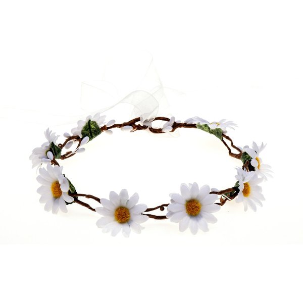 DreamLily Wedding Festivals Floral Hair Band Adjustable Ribbon Daisy Flower Headband Crown BC38 (White)