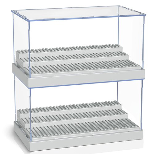 KKU Display Case for Minifigure Action Figures Blocks, Acrylic Minifigure Display Case Box Storage with 3 Movable Steps Gift for Kids Adults Grey- 2 Pack
